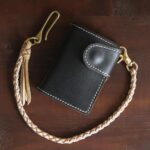 Leather Biker Wallet Black with Lanyard