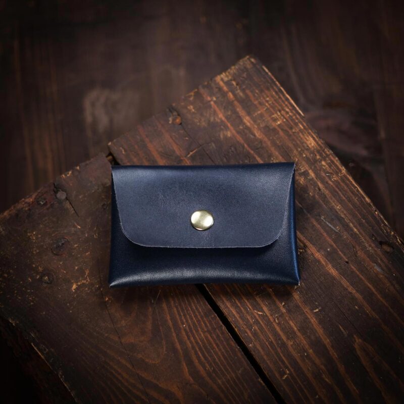 Coin and Cards Leather Wallet Blue Closed