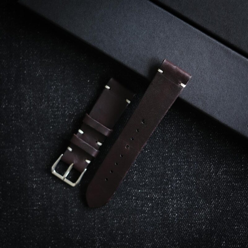 Custom sized leather watch strap dark brown