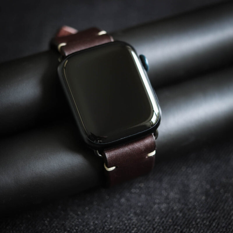 Leather Apple Watch Band Dark Brown Closed