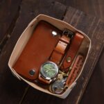 Leather Catchall Valet Tray Natural with Watch