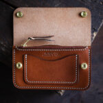 Leather trucker wallet mid Brown open