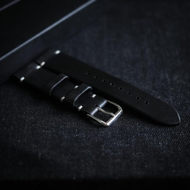 Leather watch strap black with box