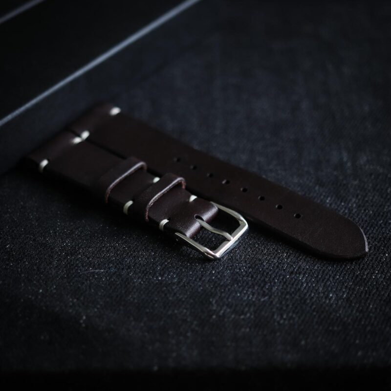 Leather watch strap dark brown with box
